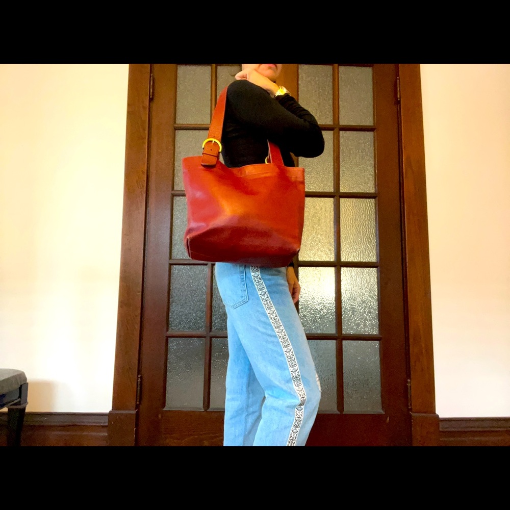 Red Leather Coach Purse with Buckle